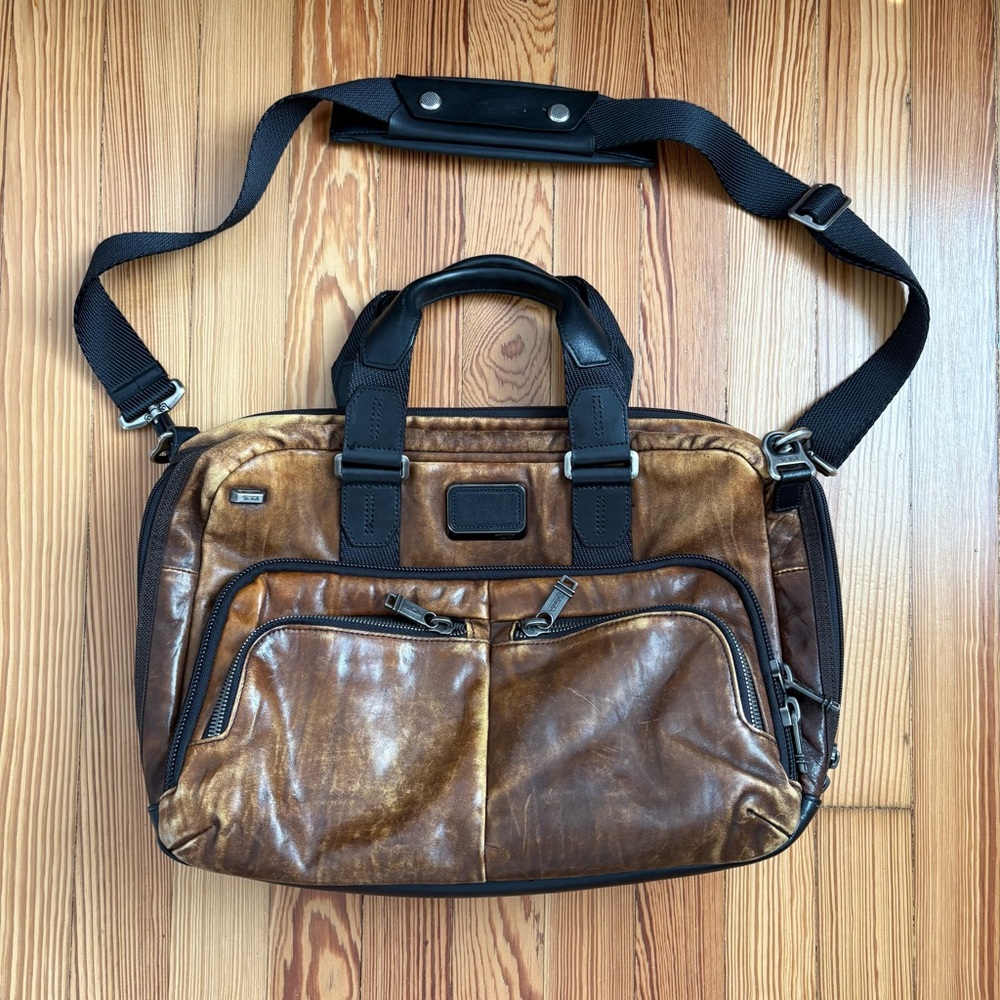 Vintage Tumi Messenger Laptop Bag Leather Brown